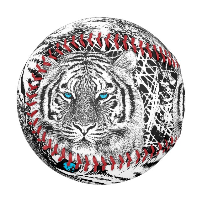 Schwarz-Weiß-blaue Augen Tiger Graphic Baseball (Rückseite Rechts)