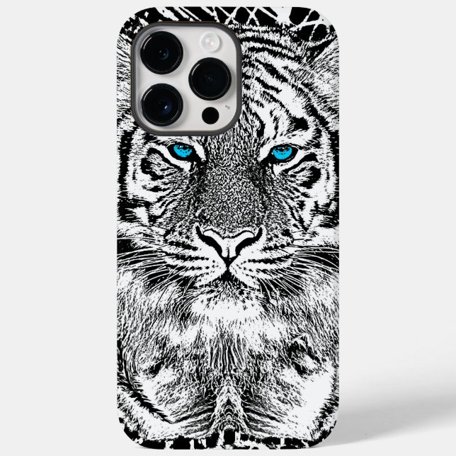 Schwarz-Weiß-blaue Augen Tiger Graphic Case-Mate iPhone Hülle (Rückseite)