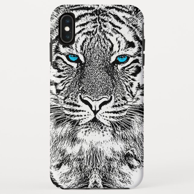 Schwarz-Weiß-blaue Augen Tiger Graphic Case-Mate iPhone Hülle (Rückseite)