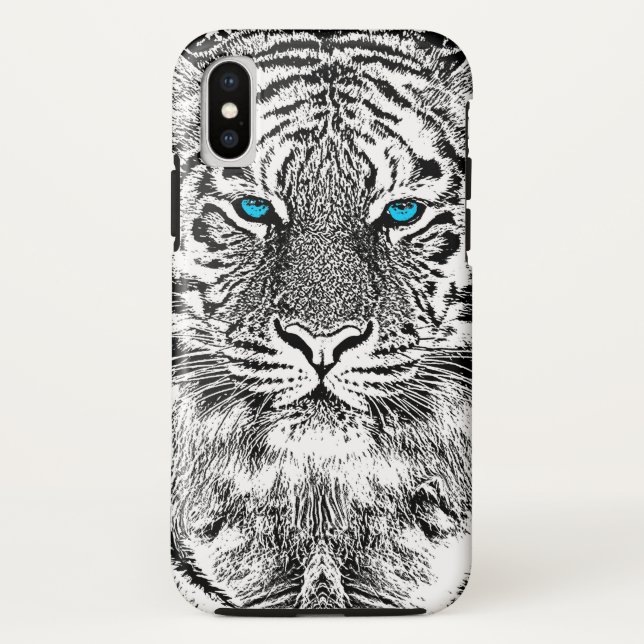 Schwarz-Weiß-blaue Augen Tiger Graphic Case-Mate iPhone Hülle (Rückseite)