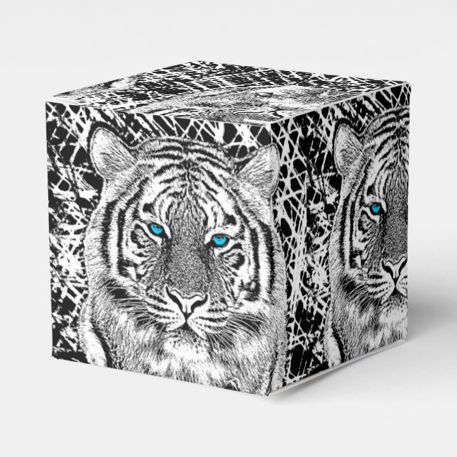 Schwarz-Weiß-blaue Augen Tiger Graphic Geschenkschachtel (Vorderseite)