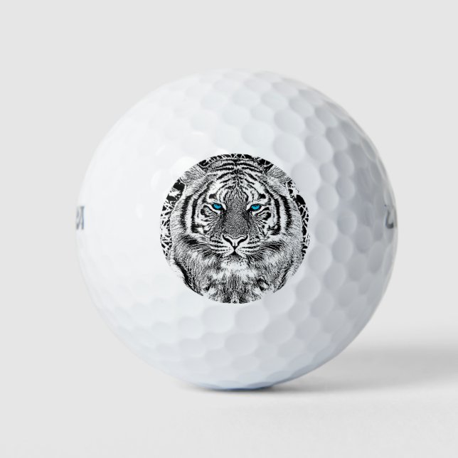 Schwarz-Weiß-blaue Augen Tiger Graphic Golfball (Vorderseite)