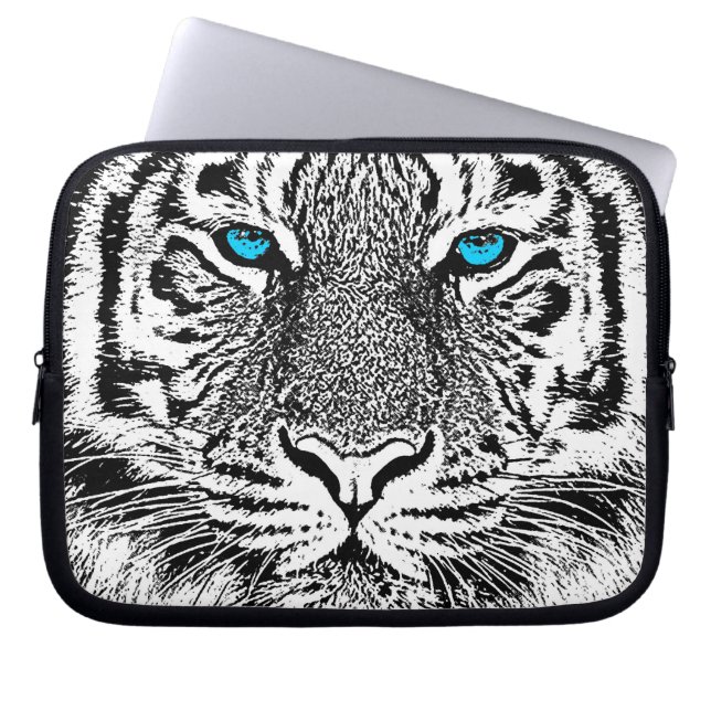 Schwarz-Weiß-blaue Augen Tiger Graphic Laptopschutzhülle (Vorderseite)