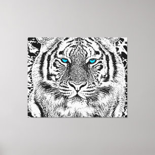 Schwarz-Weiß-blaue Augen Tiger Graphic Leinwanddruck
