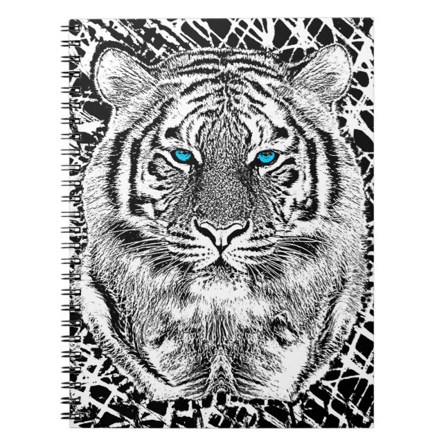 Schwarz-Weiß-blaue Augen Tiger Graphic Notizblock (Vorderseite)