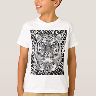 Schwarz-Weiß-blaue Augen Tiger Graphic T-Shirt