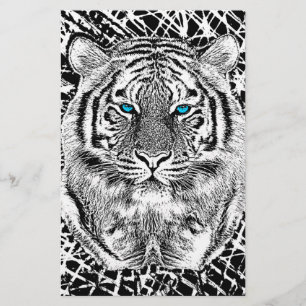 Schwarz-Weiß-Blaue Augen-Wildziger-Gesicht Briefpapier