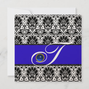 SCHWARZ WEISS BLAUER DAMAST MONOGRAMM Saphir Metal Einladung