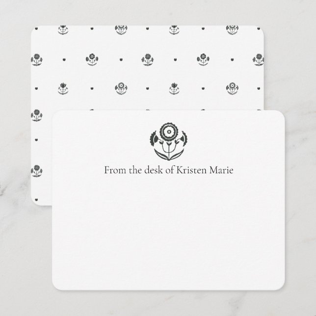 Schwarz-Weiß-Blockdruckflachkarten Dankeskarte (Vorne/Hinten)