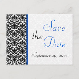 Schwarz, Weiß, Blue Damask Save the Date Postkarte