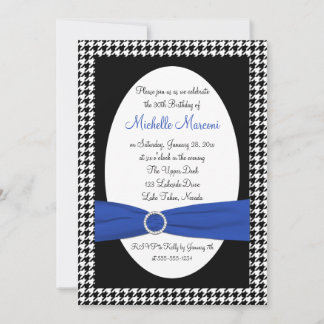 Schwarz-weiß Blue Hahnentrittmuster 30. Geburtstag Einladung