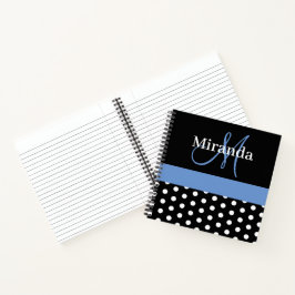 Schwarz-weiß Blue Monogram Polka Dots Notizbuch