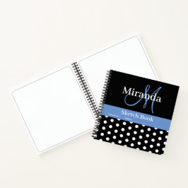Schwarz-weiß Blue Monogram Polka Dots Sketch Notizbuch