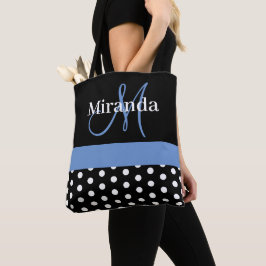 Schwarz-weiß Blue Monogram Script Polka Dots
