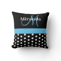 Schwarz-weiß Blue Monogram Script Polka Dots