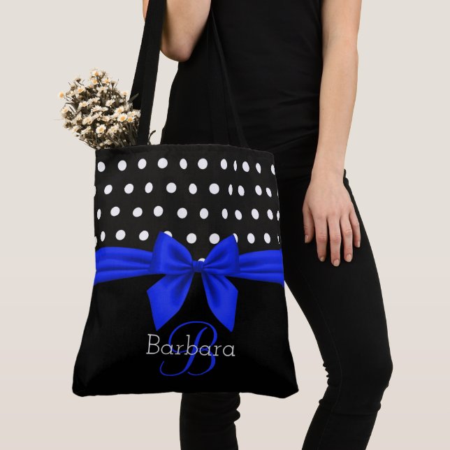 Schwarz-weiß Blue Monogram Script Polka Dots Moder (Von Nahem)