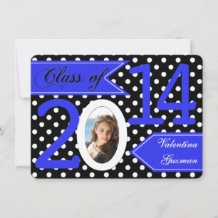 Schwarz-weiß Blue Polka Dot Foto Abschluss laden Einladung
