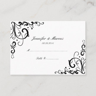 Schwarz-Weiß-Blühtest-Hochzeitskarten Platzkarte