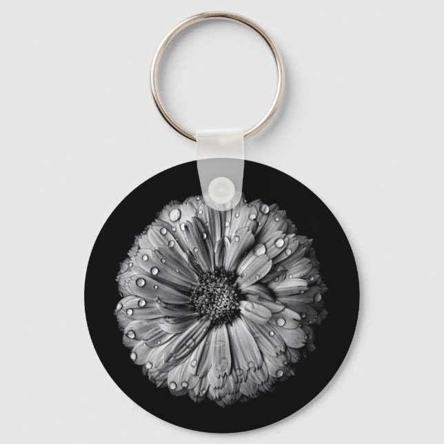 Schwarz-Weiß-Blume 10 Schlüsselanhänger (Vorderseite)