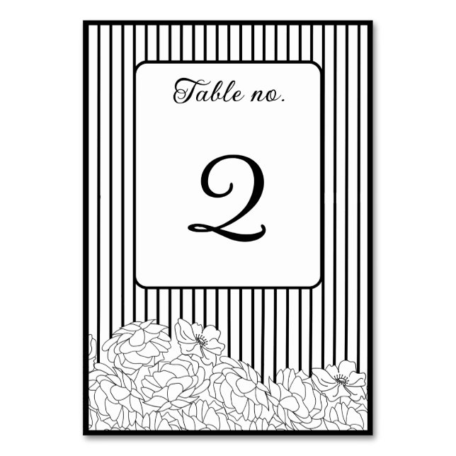 Schwarz-Weiß-Blume auf Streifen Tischnummer (Vorderseite)