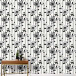 Schwarz-Weiß-Blume auf vertikalen Linien-Mustern Tapete