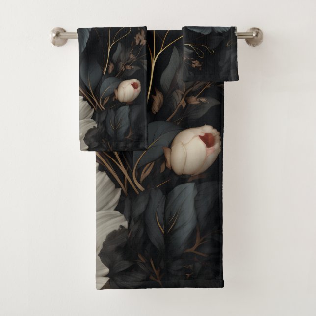 Schwarz-Weiß-Blume Badhandtuch Set (Insitu)