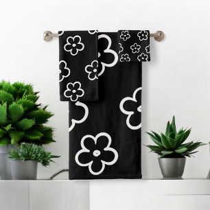 Schwarz-Weiß-Blume Badhandtuch Set