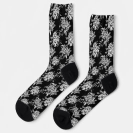 Schwarz-Weiß-Blume, dunkles botanisches Muster Socken