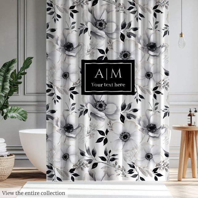 Schwarz-Weiß-Blume duschen Vorhang (Sleek black and white flowers shower curtain)