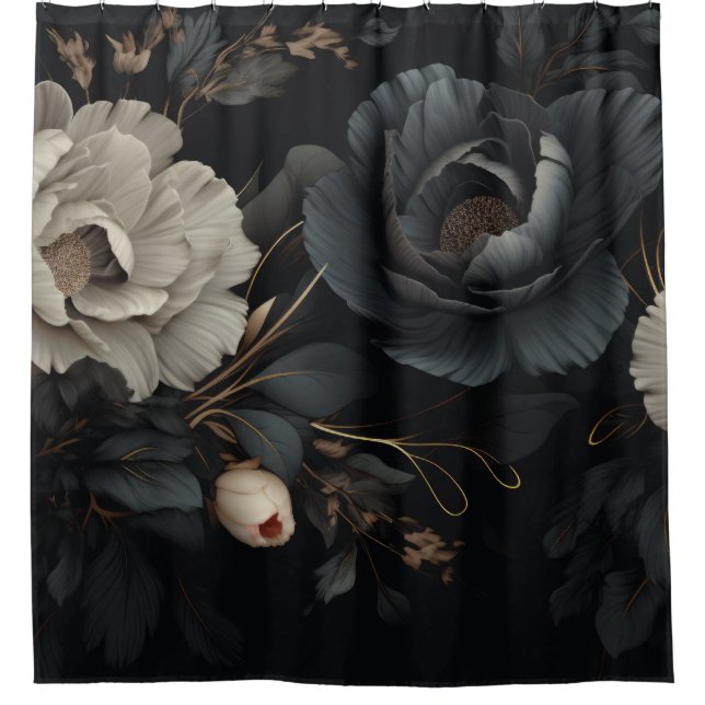 Schwarz-Weiß-Blume Duschvorhang (Vorderseite)