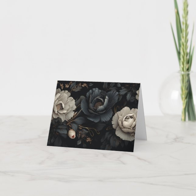 Schwarz-Weiß-Blume Feiertagskarte (Vorderseite)