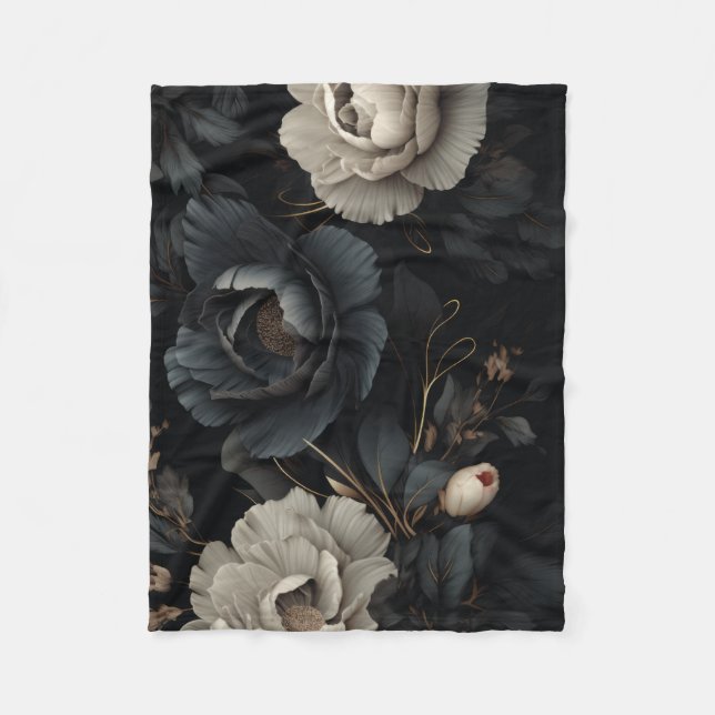 Schwarz-Weiß-Blume Fleecedecke (Vorderseite)