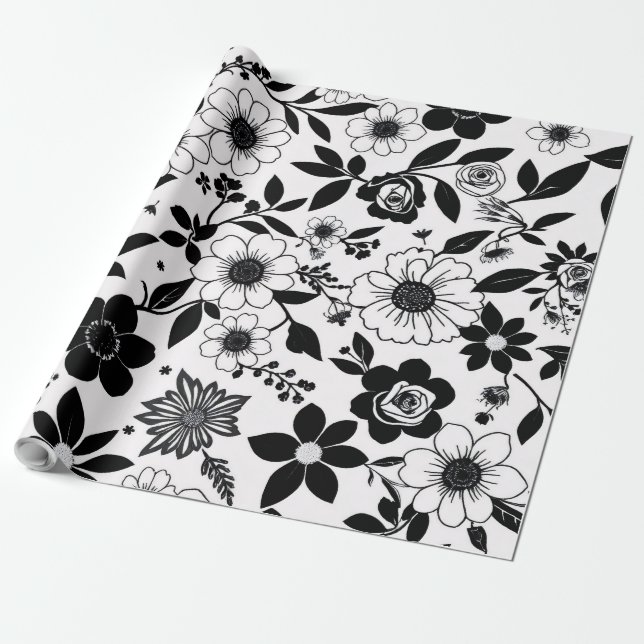 Schwarz-Weiß-Blume Geschenkpapier (Ungerollt)