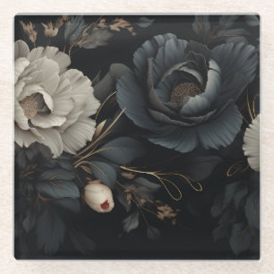 Schwarz-Weiß-Blume Glasuntersetzer