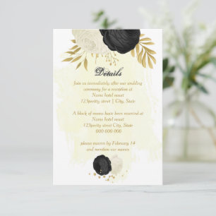Schwarz-Weiß-Blume-Goldhochzeit Begleitkarte
