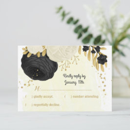 Schwarz-Weiß-Blume-Goldhochzeit RSVP Karte