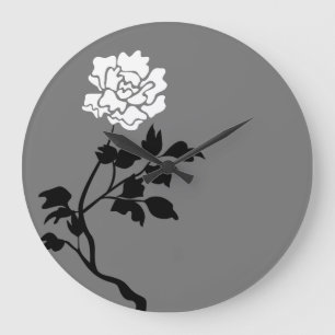 Schwarz-Weiß-Blume Große Wanduhr