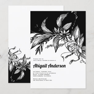 Schwarz-Weiß-Blume Hochzeitsfest Brautparty Einladung