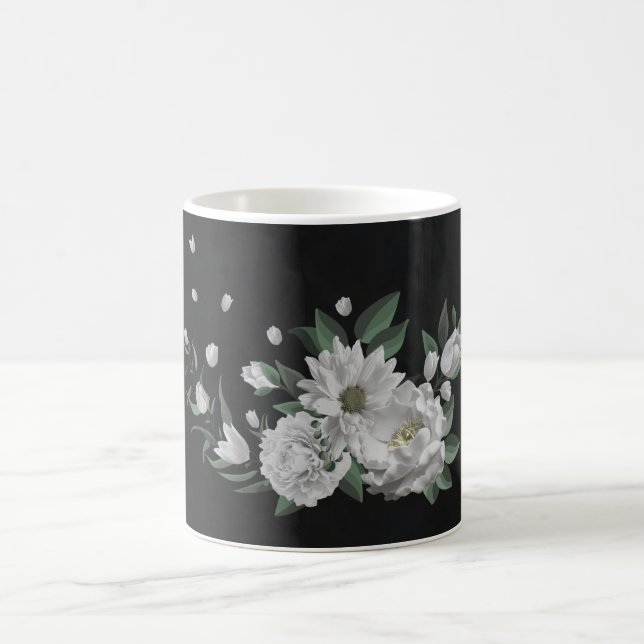 Schwarz-Weiß-Blume Kaffeetasse (Mittel)