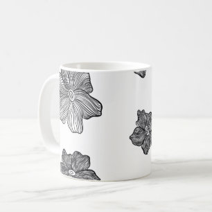 Schwarz-Weiß-Blume Kaffeezubereitung Tasse