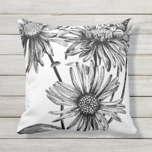 Schwarz-Weiß-Blume Kissen Für Draußen