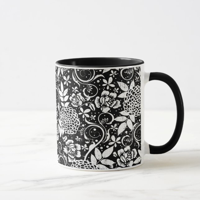 Schwarz-Weiß-Blume Klassische Tasse (Rechts)