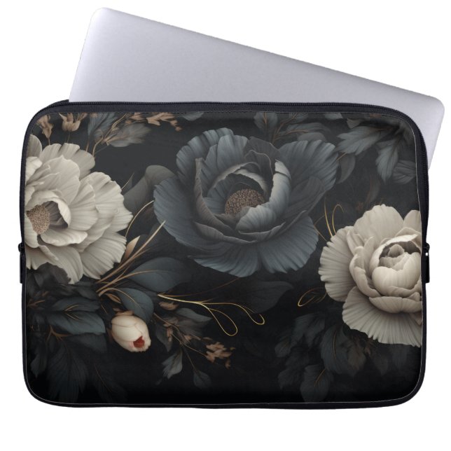 Schwarz-Weiß-Blume Laptopschutzhülle (Vorderseite)