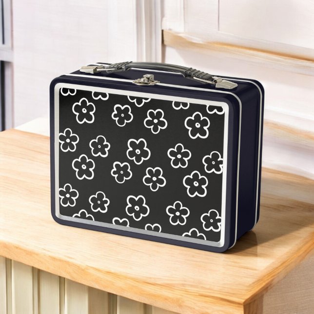 Schwarz-Weiß-Blume Metall Brotdose (lunch box)