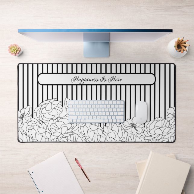 Schwarz-Weiß-Blume mit benutzerdefinierten Striche Schreibtischunterlage (Büro 1)