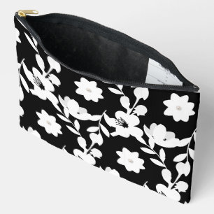 Schwarz-Weiß-Blume mit Perlen Zubehörtasche