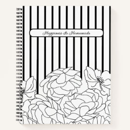 Schwarz-Weiß-Blume mit Streifen Notizbuch