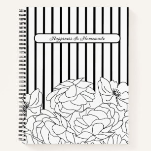 Schwarz-Weiß-Blume mit Streifen Notizbuch