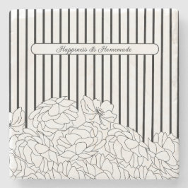 Schwarz-Weiß-Blume mit Streifen Stone Untersetzer