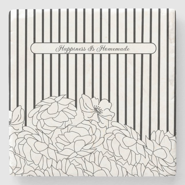 Schwarz-Weiß-Blume mit Streifen Stone Untersetzer (Vorderseite)